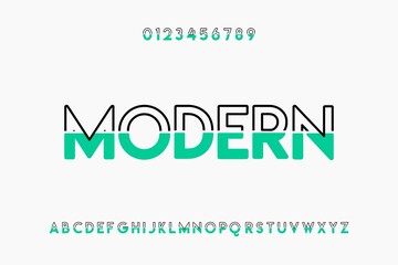 retro font, abstract alphabet, letters and numbers, blue and orange style