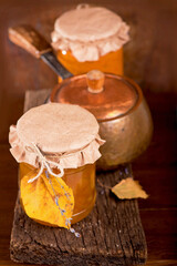 Vegan food. Delicious homemade caviar from vegetables - zucchini, carrots, onions, tomatoes