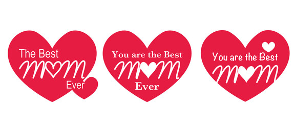 Mother's day concept emblem. Decorative heart emblem design with The best mom texts. Mother's day illustration vector.　母の日イラスト、母の日ラベル、母の日デザイン素材