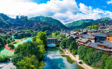 Fototapeta na wymiar Qianhu Miao village in Xijiang, Qiandongnan, Guizhou Province, China