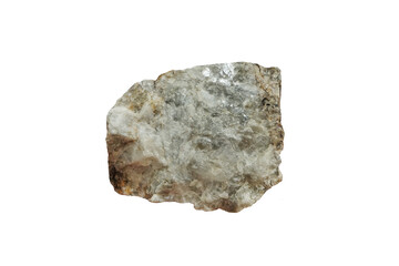 Raw barite or barytes mineral stone isolated on white background. Barite is the main ore of the element barium.