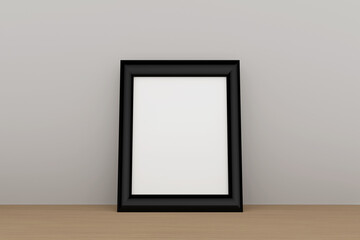 Mockup 3D Rendering blank photo frame in white wall