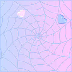 Obraz premium Colorful background with pink and blue 3d hearts in spider web. Love concept background for social media, card, valentines day and other use.