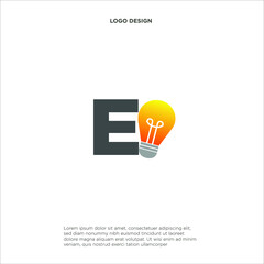 letter E initials for electricity company, light bulb design logo template, vector illustration