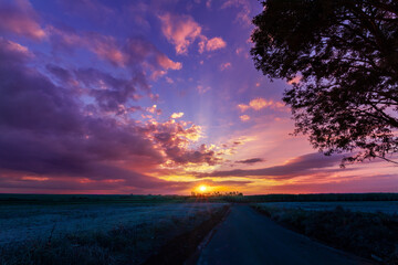 sunset on the road