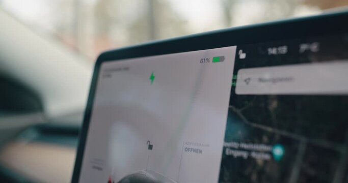 Close up of charging screen from an electric car