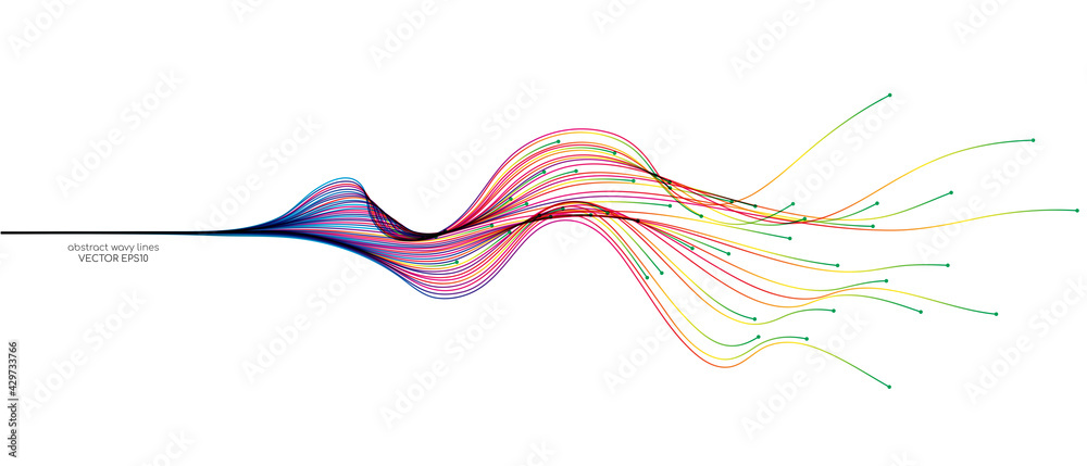 Poster Vector abstract wavy lines flowing dynamic in colorful spectrum colors isolated on white background for concept of modern, technology, digital, communication, science, music.