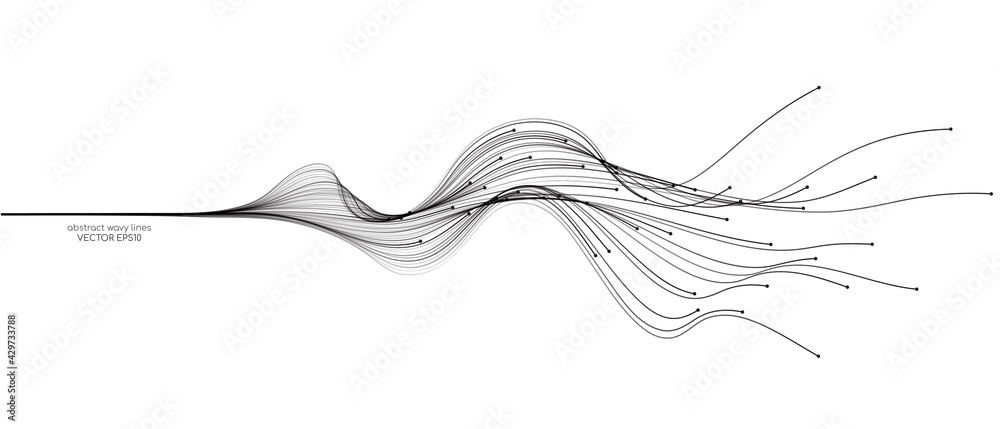 Aufkleber Vector abstract wavy lines flowing dynamic isolated on white background for concept of AI technology, digital, communication, 5G, science, music
