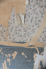 papier peint &agrave; fleur vintage avec frise en partie arrach&eacute;