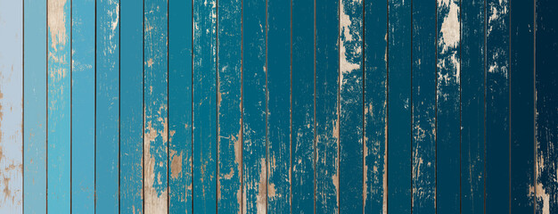 Fototapeta na wymiar Dégradés de bleu sur fond bois 