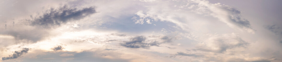 Naklejka na ściany i meble Dramatic panorama sky with storm cloud on a cloudy day. Panoramic image.