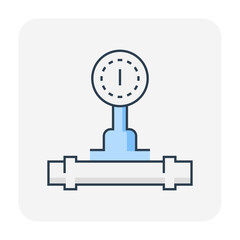 Pressure gauge vector icon. May called manometer, meter or vacuum gauge. Industrial measuring equipment tool for measurement pressure of water, air, steam and oil gas fuel in pipe or pipeline system.