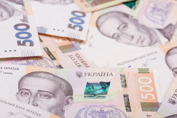 Obraz na płótnie Canvas Ukrainian hryvnia. 500 hryvnia banknotes. Hryvnia (UAH) Close-up. Money background.