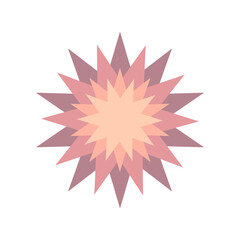 Geometric ten-pointed star, stock vector illustration isolated on white background. Beautiful star in four colors with overlay - burgundy, terracotta, beige.Star decoration element, symbol, sign, icon