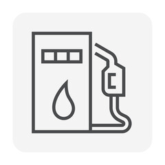 Fuel nozzle vector icon. Automatic device connect to pump and fuel dispenser by flexible hose for refueling car, automobile or vehicle in petrol, gas or filling station, i.e. gasoline, diesel, benzine