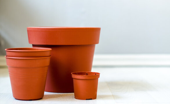 Empty Flower Pots On A Light Background