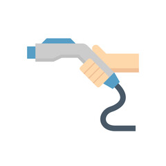 Charger connector (J plug) and cable for electric vehicle vector icon. Tool for charging station point to recharge or supply power energy to battery. Eco clean technology for hybrid engine or EV cars.