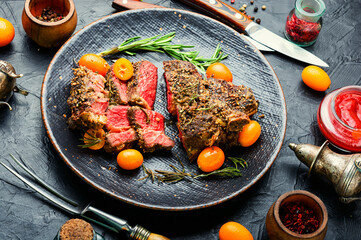 Succulent veal steak with kumquat,American barbecue