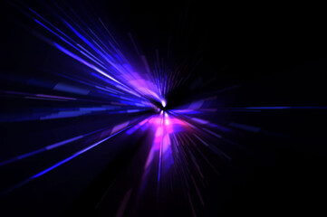 Futuristic lens flare. Light explosion star with glowing particles and lines. Beautiful abstract rays background.