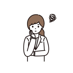 悩みがあり困っている女性薬剤師のイラスト