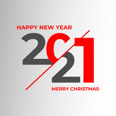 2021 Happy New Year logo text design. 2021 number design template. Vector illustration with black labels isolated on background.