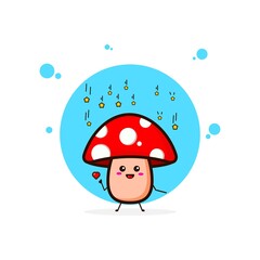 Red mushrooms rain star cute character illustration