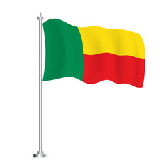 Benin Flag. Isolated Wave Flag of Benin Country.