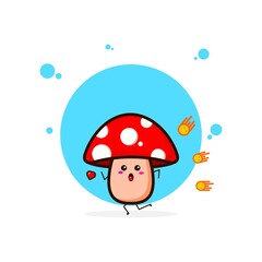 Red mushrooms run with meteor cute character illustration