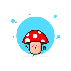 Red mushrooms drink cute character illustration