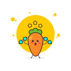 Yellow carrot strong cute character illustration