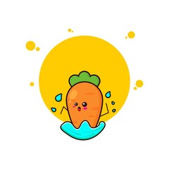 Yellow carrot swimming cute character illustration