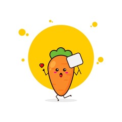 Yellow carrot with board cute character illustration