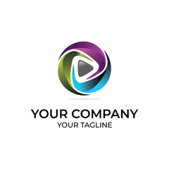 Obraz premium 3D media play color logo design. Colorful 3D media play logo vector. Media play concept with style design vector logo.