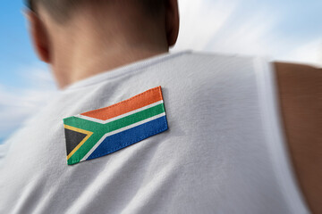 The national flag of South Africa on the athlete's back
