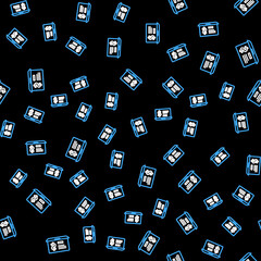 Line Laptop with dollar icon isolated seamless pattern on black background. Sending money around the world, money transfer, online banking, financial transaction. Vector