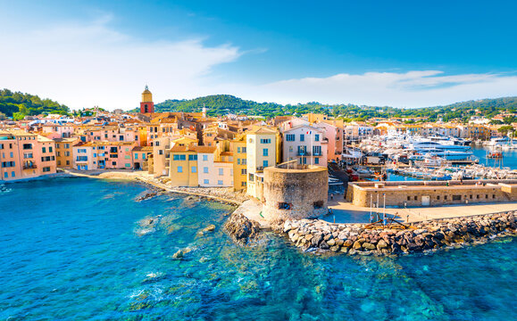View of the city of Saint-Tropez, Provence, Cote d'Azur, a popular travel destination in Europe