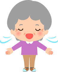 深呼吸する笑顔のシニア女性