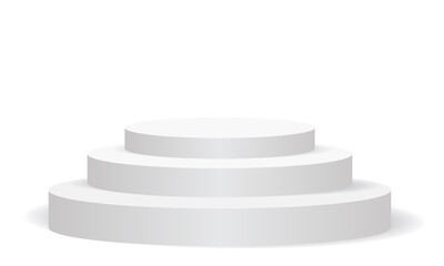 Realistic white empty round podium three step 3D on isolated for stage show exhibition background vector illustration.