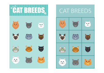 Group of Cute Cat Breeds List Cartoon Animal Illustration To Background or Wallpaper