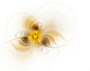 Abstract fractal golden brown flower on white background