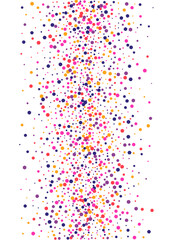 Pink Random Dot Texture. Confetti Falling Illustration. Orange Round Element. Circle Purple Congratulation Frame. Happy Wallpaper.