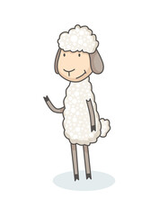 Funny cute white sheep in hand drawn style. Childish creative print for decoration or card. Vector graphic design element for kids poster