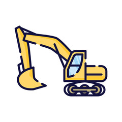 Illustration of the backhoe. Filled-outline icon of the excavator.