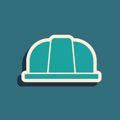 Green Worker safety helmet icon isolated on green background. Insurance concept. Security, safety, protection, protect concept. Long shadow style. Vector.