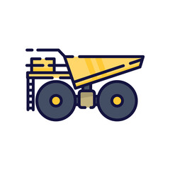 Illustration of the mining truck. Filled-outline icon of the mining truck