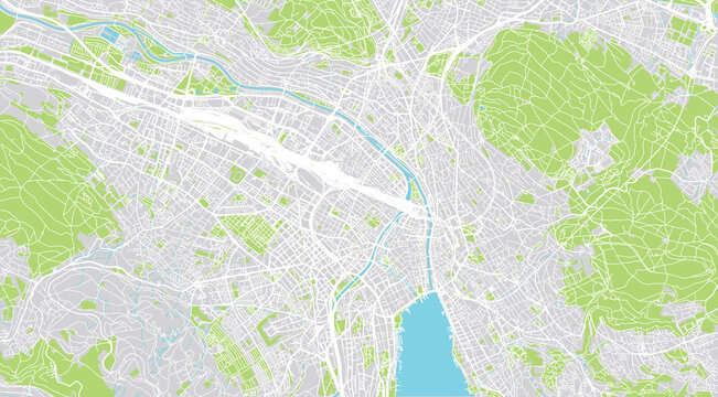 Urban vector city map of Zurich centre, Switzerland, Europe