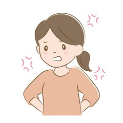 腰に手を当てて怒る女性（手描き風）