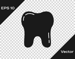 Black Tooth icon isolated on transparent background. Tooth symbol for dentistry clinic or dentist medical center and toothpaste package. Vector