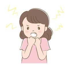 牙をむいて怒る女性（手描き風）