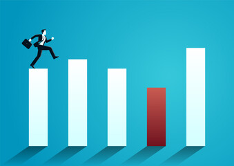 vector illustration of businessman running at chart effect. describe challenge, obstacles, ambition, and danger. business concept illustration